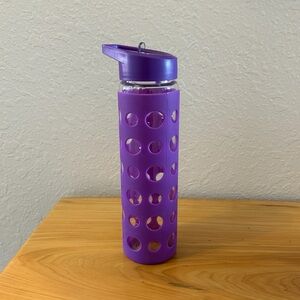 Clear Water Bottle with Purple Silicone Sleeve 16 oz